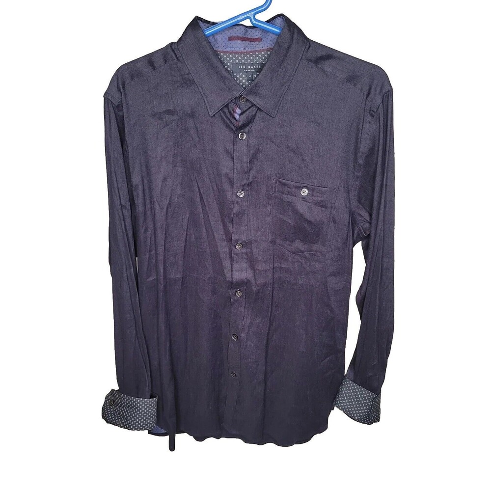 Ted Baker London Flip Cuff Linen Blend Long Sleeve Button Down Blue Size 4